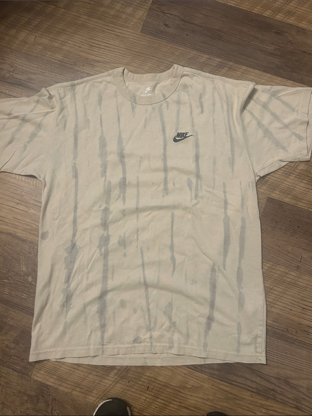 Nike Men's Beige Short Sleeve Tee with Gray Tie-Dye
